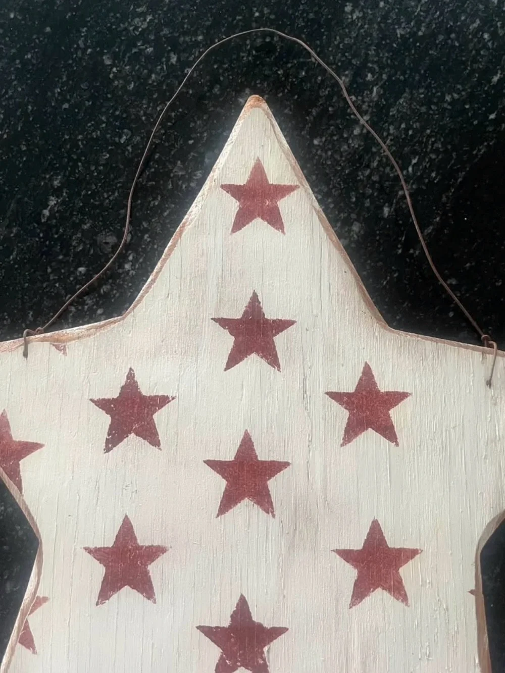 Wooden Star Wall Hanging with Red Stars
